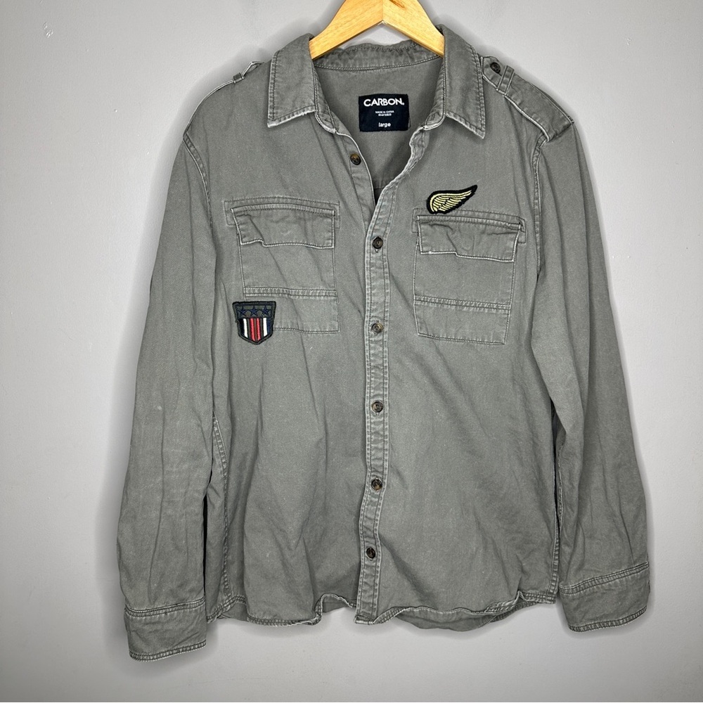 CARBON Gray Men's button down Jacket with Patches